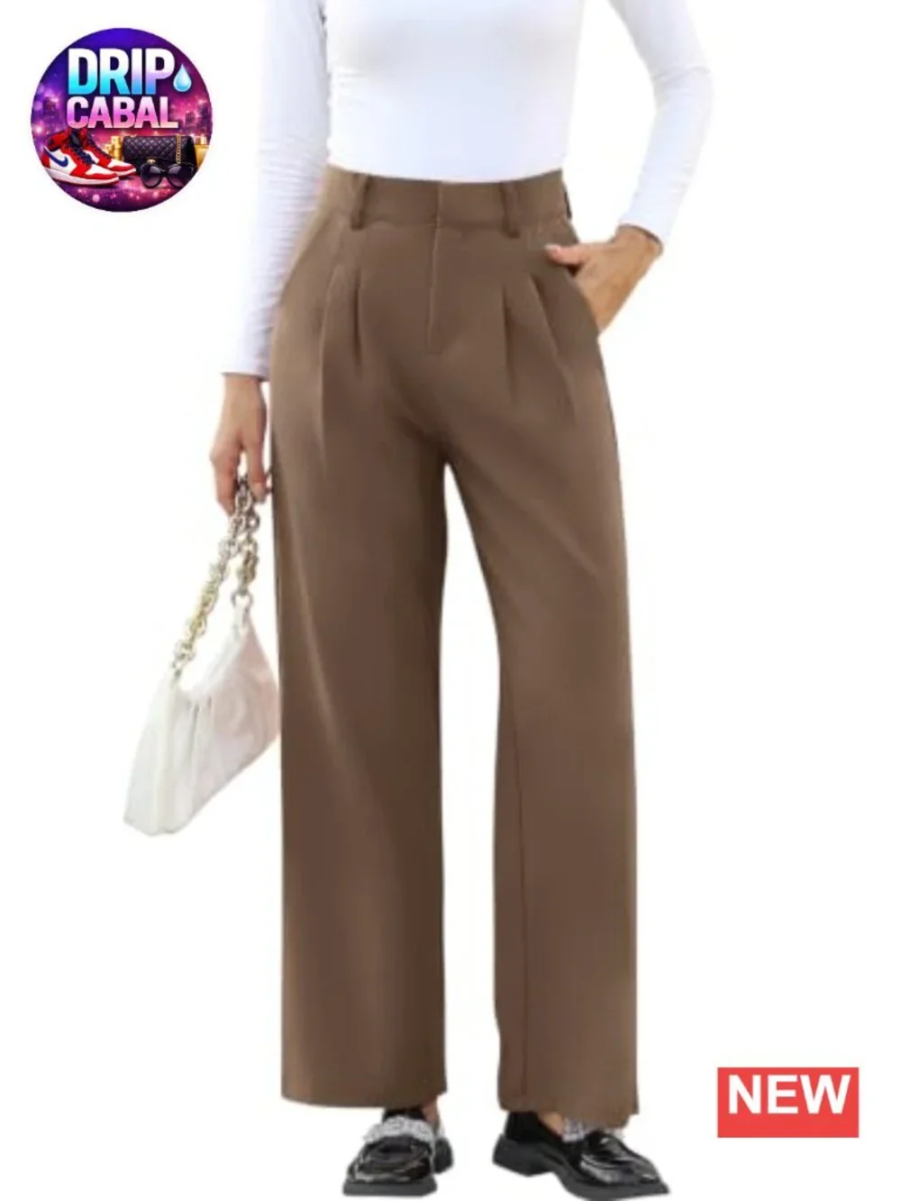 Women's Wide Leg Dress Trousers with Pockets Front Pleated High Waist Business
